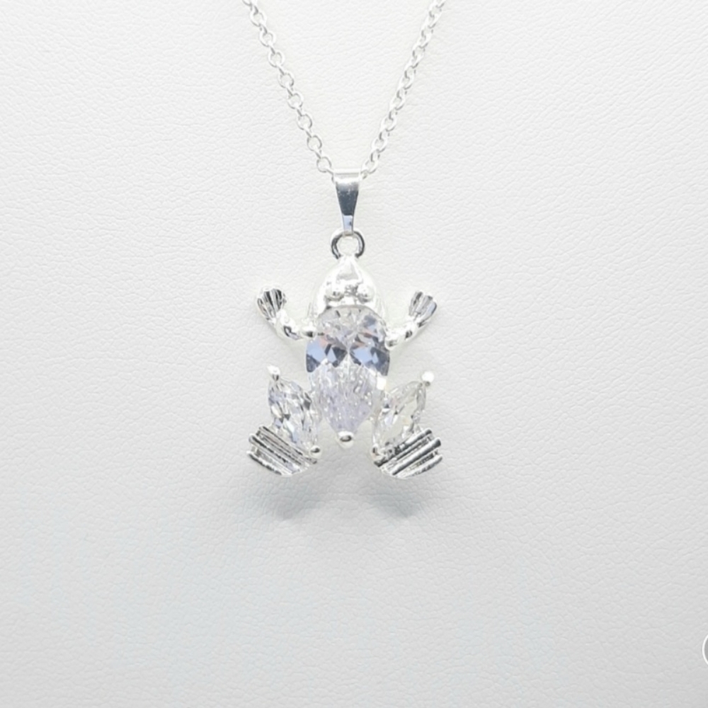 Frog Diamond cz Necklace Froggy Silver Plated Chain New